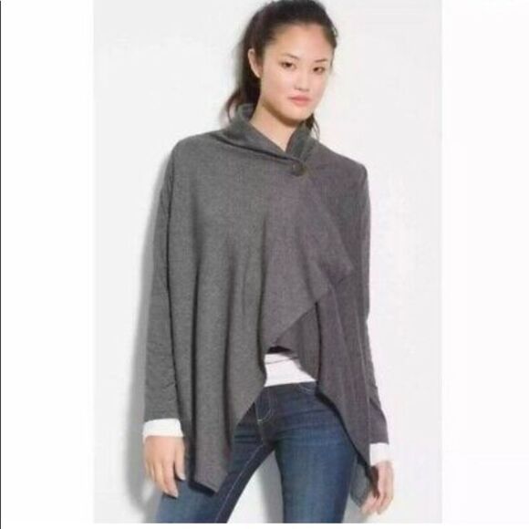 Bobeau One Button Waterfall Grey Cardigan - Picture 1 of 5